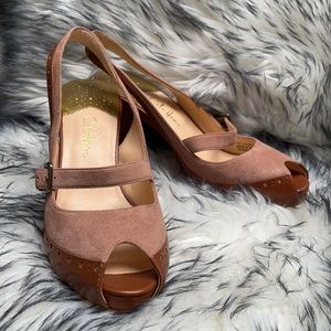 Cole Haan Suede and Leather Open Toe High Heels